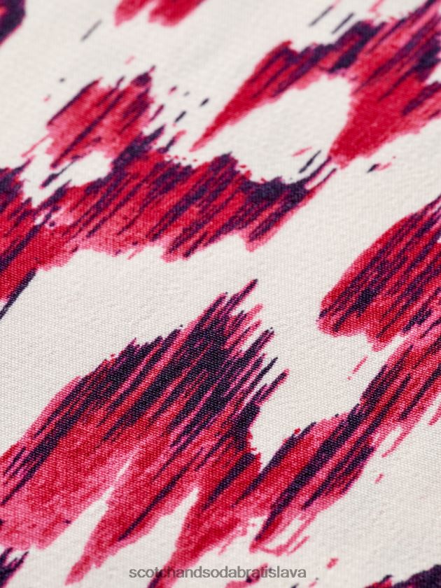 ženy oblečenie kartáčovaný ikat čerešňový koláč Scotch & Soda Midi šaty s véčkovým výstrihom a dlhým rukávom 4ZV00D38