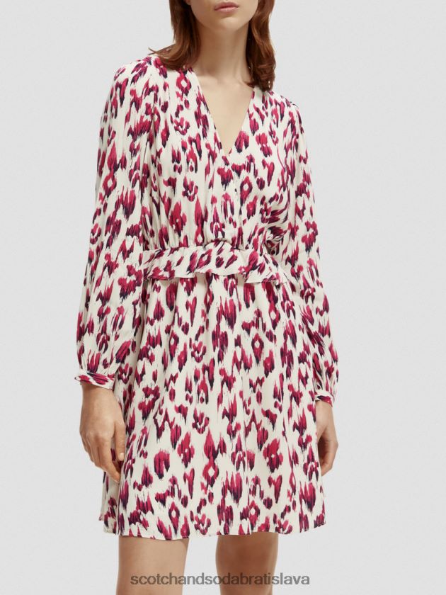 ženy oblečenie kartáčovaný ikat čerešňový koláč Scotch & Soda minišaty s potlačou do V s dlhým rukávom 4ZV00D28