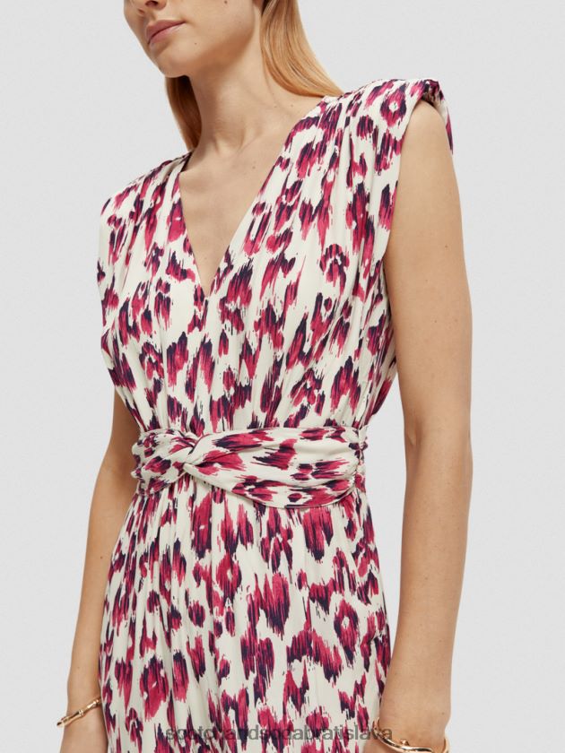 ženy oblečenie kartáčovaný ikat čerešňový koláč Scotch & Soda overal s véčkovým výstrihom s opaskom 4ZV00D16