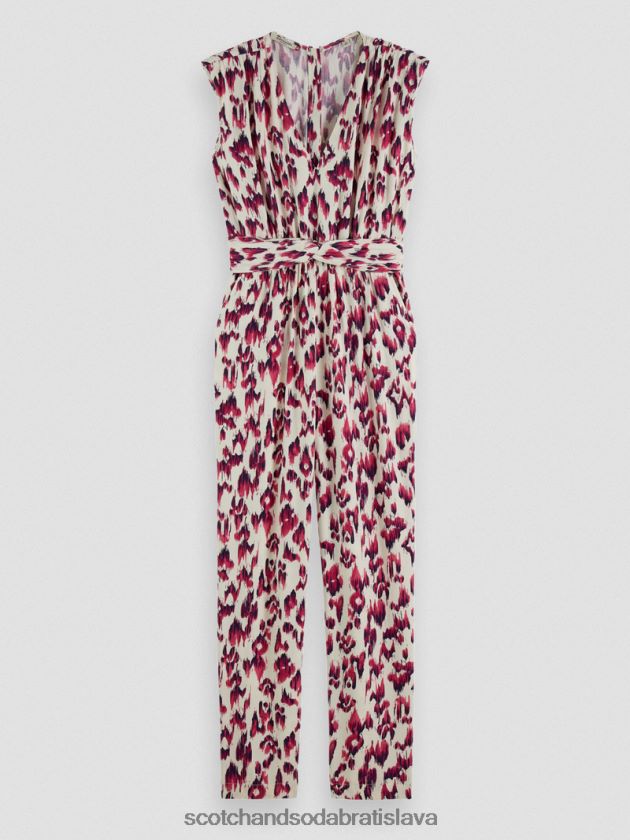 ženy oblečenie kartáčovaný ikat čerešňový koláč Scotch & Soda overal s véčkovým výstrihom s opaskom 4ZV00D16