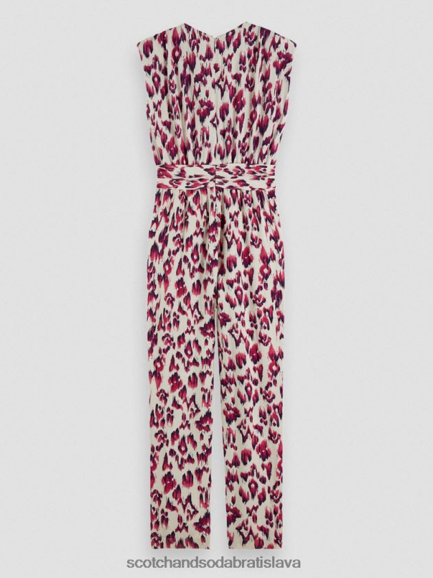 ženy oblečenie kartáčovaný ikat čerešňový koláč Scotch & Soda overal s véčkovým výstrihom s opaskom 4ZV00D16