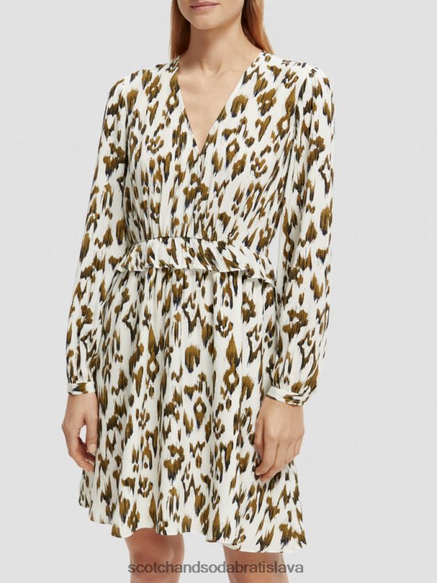 ženy oblečenie kartáčovaný ikat vojenská zelená Scotch & Soda minišaty s potlačou do V s dlhým rukávom 4ZV00D27