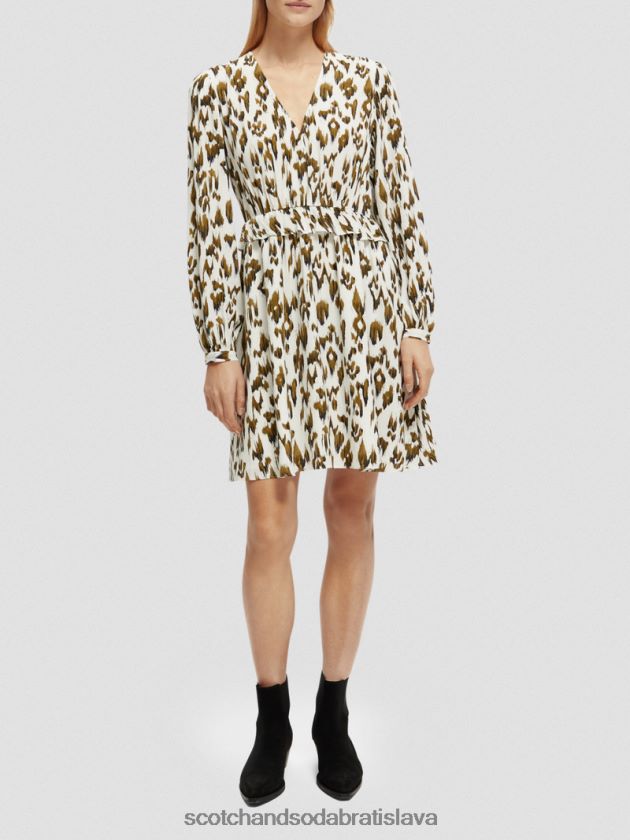 ženy oblečenie kartáčovaný ikat vojenská zelená Scotch & Soda minišaty s potlačou do V s dlhým rukávom 4ZV00D27