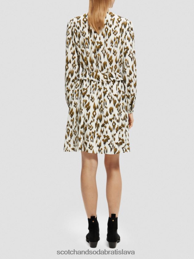 ženy oblečenie kartáčovaný ikat vojenská zelená Scotch & Soda minišaty s potlačou do V s dlhým rukávom 4ZV00D27