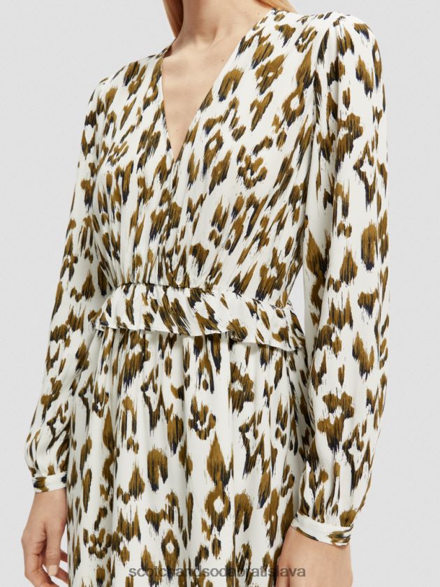 ženy oblečenie kartáčovaný ikat vojenská zelená Scotch & Soda minišaty s potlačou do V s dlhým rukávom 4ZV00D27