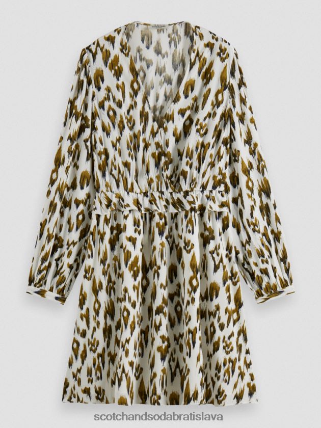 ženy oblečenie kartáčovaný ikat vojenská zelená Scotch & Soda minišaty s potlačou do V s dlhým rukávom 4ZV00D27