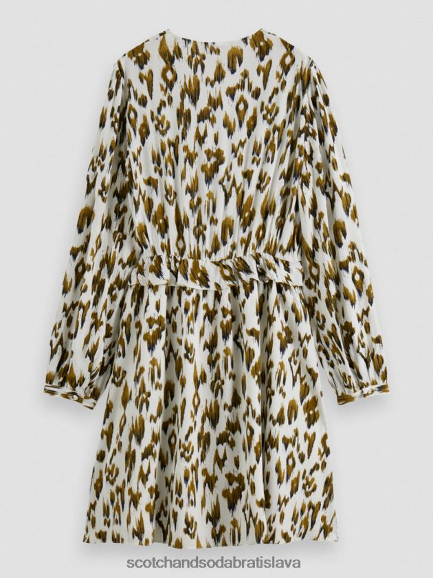 ženy oblečenie kartáčovaný ikat vojenská zelená Scotch & Soda minišaty s potlačou do V s dlhým rukávom 4ZV00D27