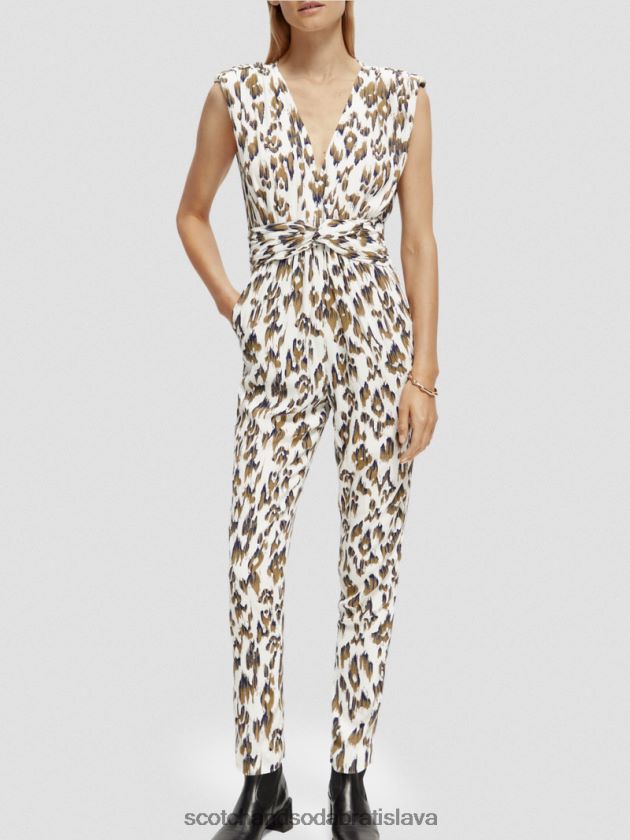 ženy oblečenie kartáčovaný ikat vojenská zelená Scotch & Soda overal s véčkovým výstrihom s opaskom 4ZV00D15