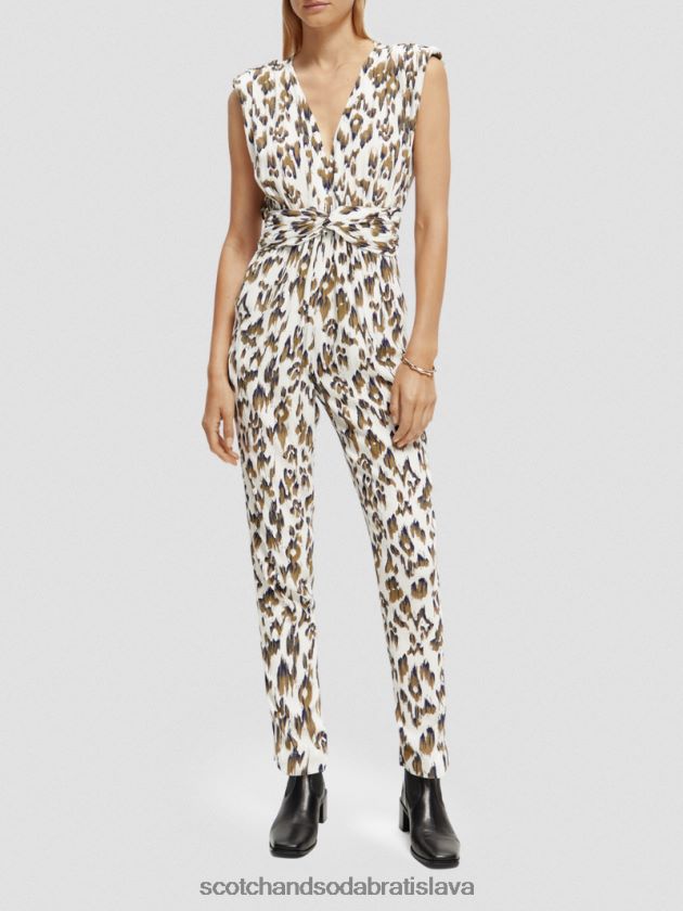 ženy oblečenie kartáčovaný ikat vojenská zelená Scotch & Soda overal s véčkovým výstrihom s opaskom 4ZV00D15