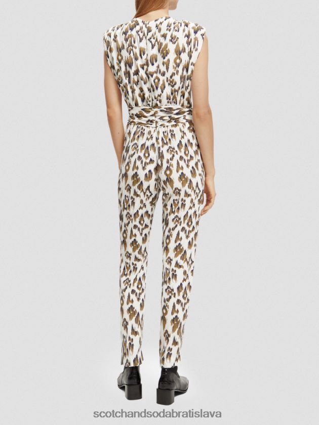 ženy oblečenie kartáčovaný ikat vojenská zelená Scotch & Soda overal s véčkovým výstrihom s opaskom 4ZV00D15