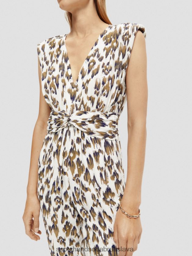 ženy oblečenie kartáčovaný ikat vojenská zelená Scotch & Soda overal s véčkovým výstrihom s opaskom 4ZV00D15