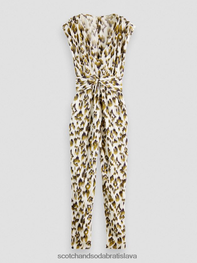 ženy oblečenie kartáčovaný ikat vojenská zelená Scotch & Soda overal s véčkovým výstrihom s opaskom 4ZV00D15