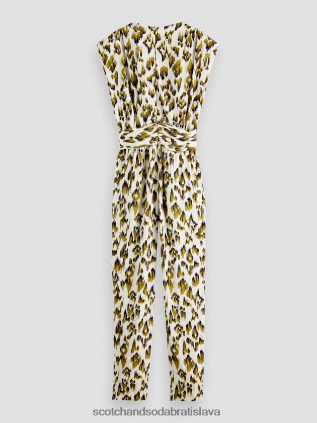 ženy oblečenie kartáčovaný ikat vojenská zelená Scotch & Soda overal s véčkovým výstrihom s opaskom 4ZV00D15