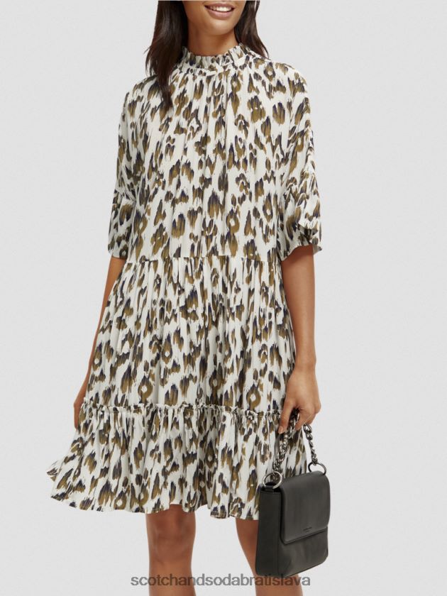 ženy oblečenie kartáčovaný ikat vojenská zelená Scotch & Soda poschodové minišaty s volánovým rukávom 4ZV00D22