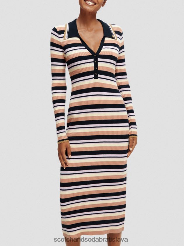 ženy oblečenie námorníctvo Scotch & Soda Polo midi šaty z rebrovaného úpletu s dlhým rukávom 4ZV00D14