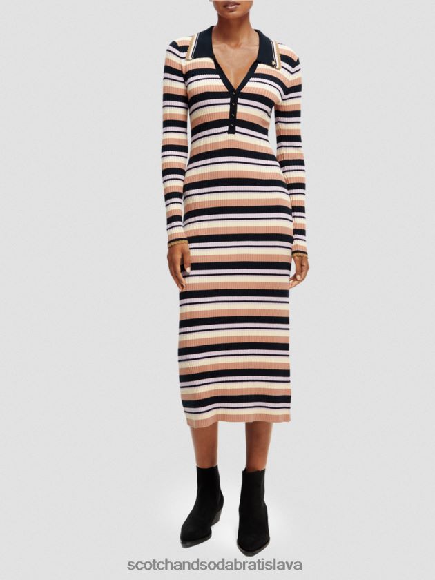 ženy oblečenie námorníctvo Scotch & Soda Polo midi šaty z rebrovaného úpletu s dlhým rukávom 4ZV00D14