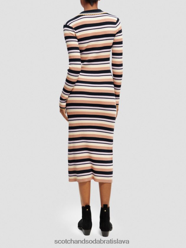 ženy oblečenie námorníctvo Scotch & Soda Polo midi šaty z rebrovaného úpletu s dlhým rukávom 4ZV00D14
