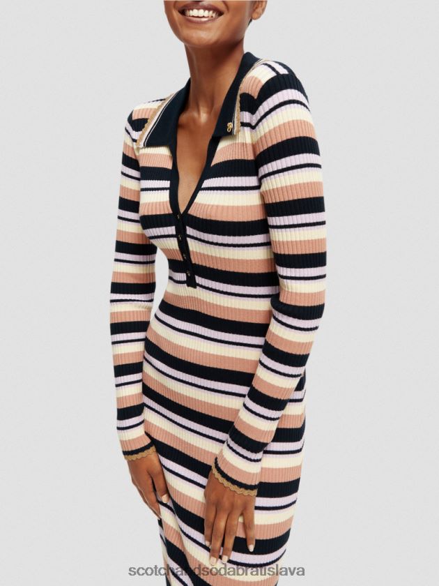 ženy oblečenie námorníctvo Scotch & Soda Polo midi šaty z rebrovaného úpletu s dlhým rukávom 4ZV00D14