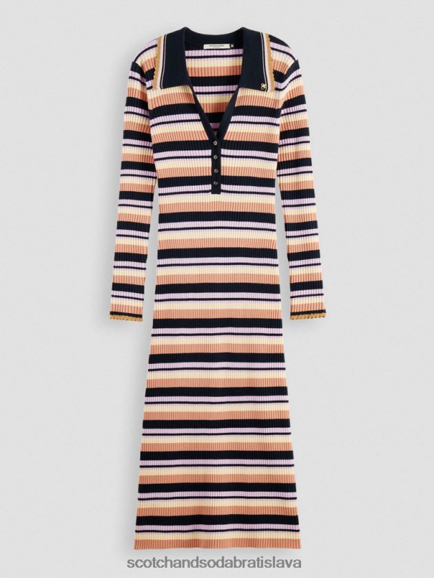 ženy oblečenie námorníctvo Scotch & Soda Polo midi šaty z rebrovaného úpletu s dlhým rukávom 4ZV00D14