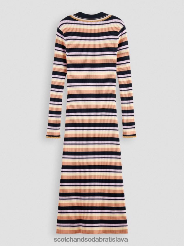 ženy oblečenie námorníctvo Scotch & Soda Polo midi šaty z rebrovaného úpletu s dlhým rukávom 4ZV00D14