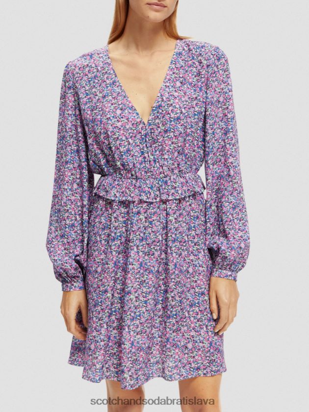 ženy oblečenie rozária fialová Scotch & Soda minišaty s potlačou do V s dlhým rukávom 4ZV00D29