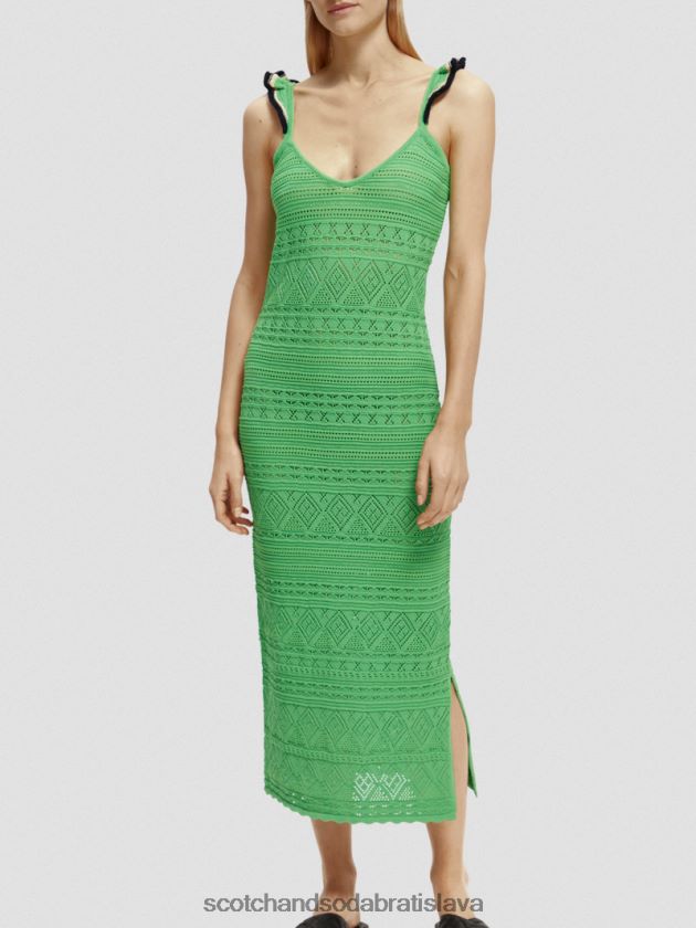 ženy oblečenie svetlý papagáj Scotch & Soda pletené midi šaty s pointelovým výstrihom do V 4ZV00D4