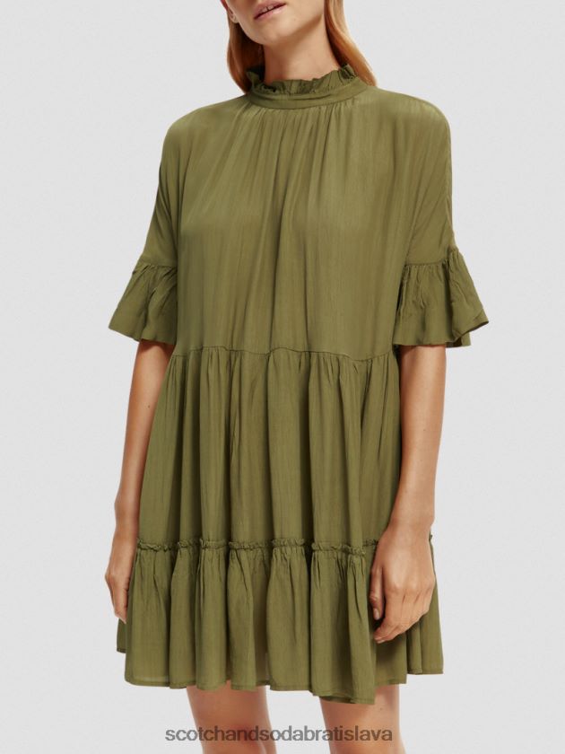 ženy oblečenie vojenská zelená Scotch & Soda poschodové minišaty s volánovým rukávom 4ZV00D23
