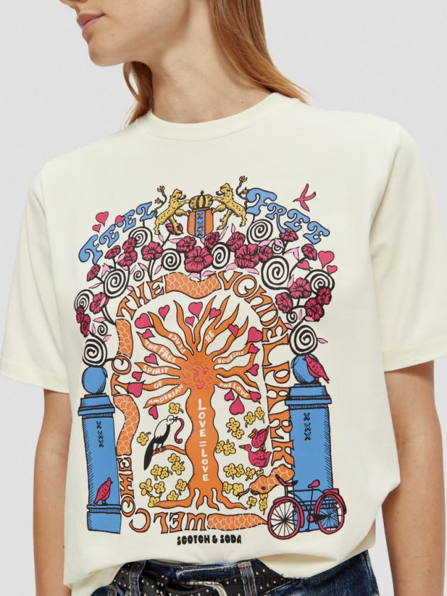 ženy oblečenie biely Scotch & Soda Umelecké tričko uvoľneného strihu z organickej bavlny 4ZV00D98