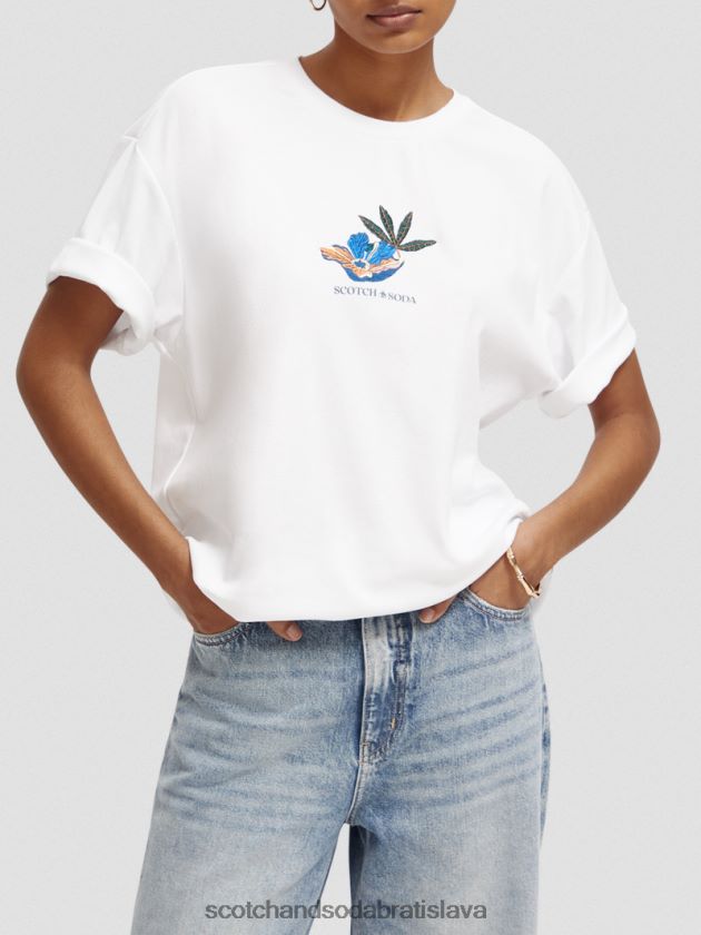 ženy oblečenie biely Scotch & Soda tričko s grafikou voľného strihu 4ZV00D114