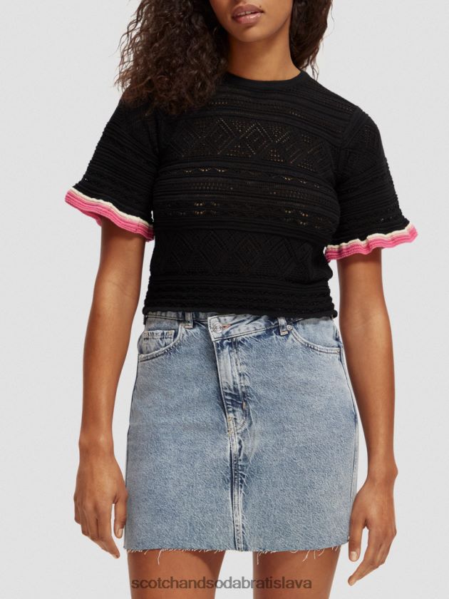 ženy oblečenie čierna Scotch & Soda pletený crop top pointelle 4ZV00D79