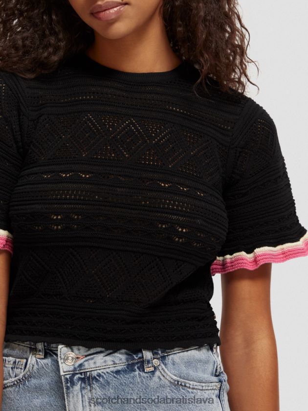ženy oblečenie čierna Scotch & Soda pletený crop top pointelle 4ZV00D79