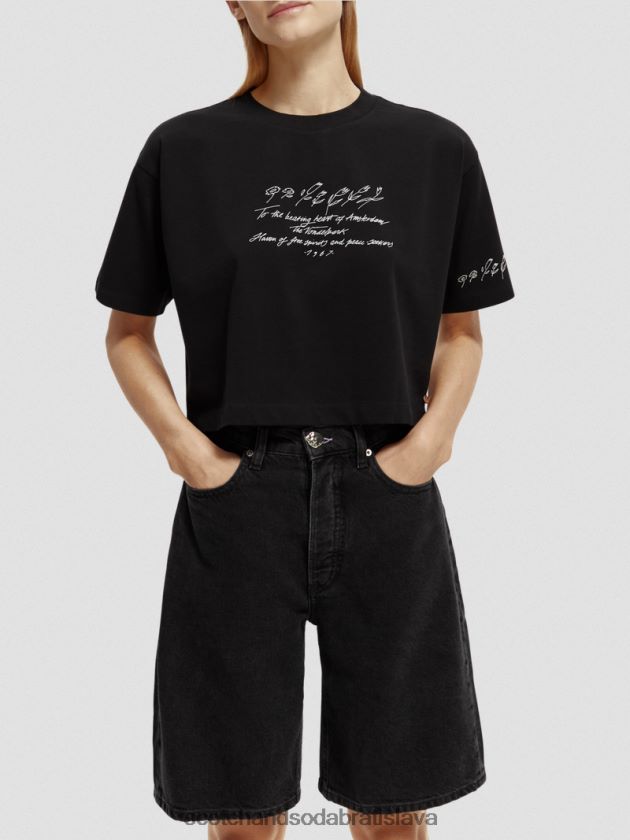 ženy oblečenie čierna Scotch & Soda vyšívané crop top tričko 4ZV00D73
