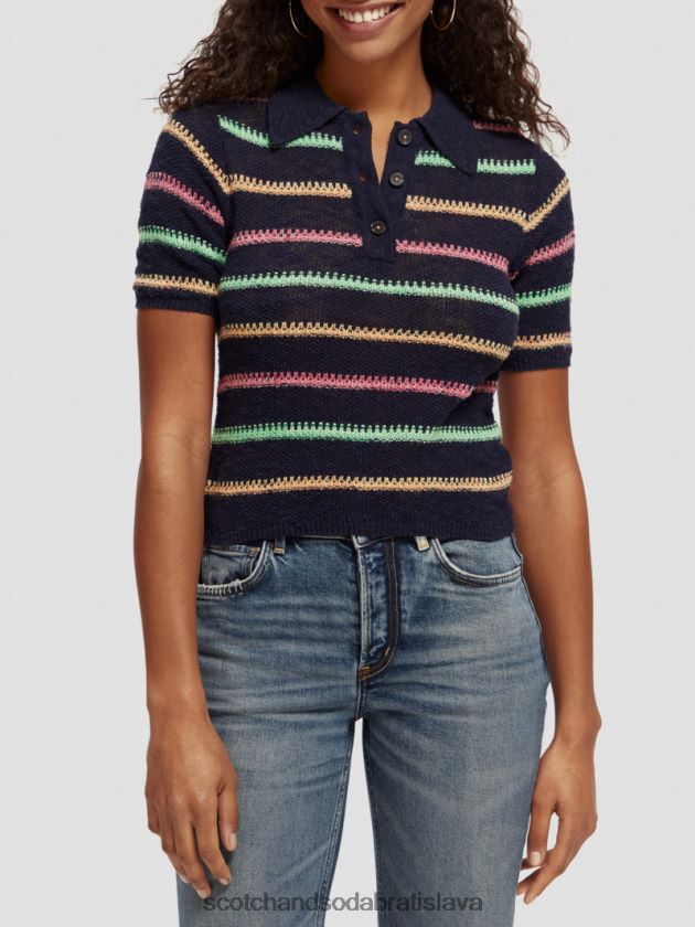 ženy oblečenie neskoro večer modrá Scotch & Soda pruhovaný pletený sveter 4ZV00D107