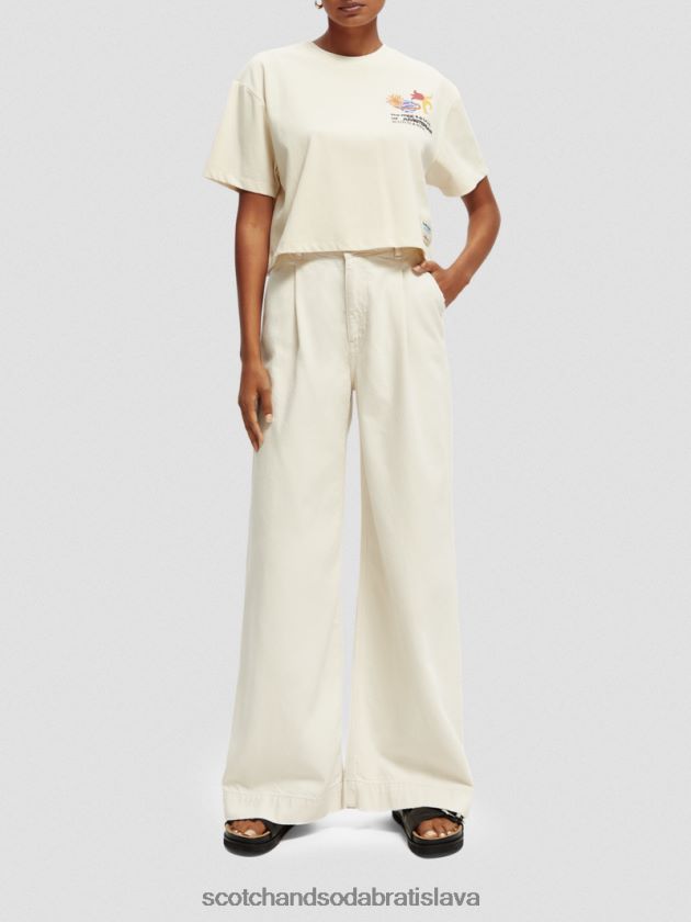 ženy oblečenie off white Scotch & Soda strihané vyšívané tričko voľného strihu 4ZV00D91