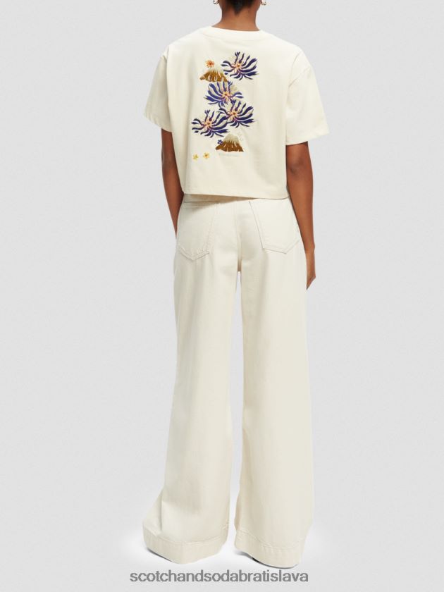 ženy oblečenie off white Scotch & Soda strihané vyšívané tričko voľného strihu 4ZV00D91