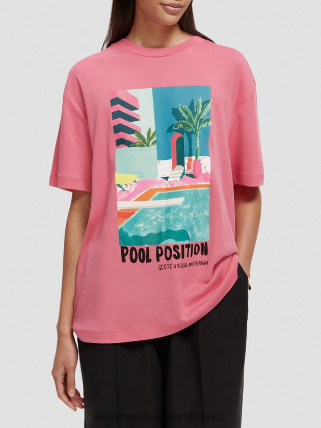 ženy oblečenie ružový punč Scotch & Soda umelecké tričko voľného strihu 4ZV00D94