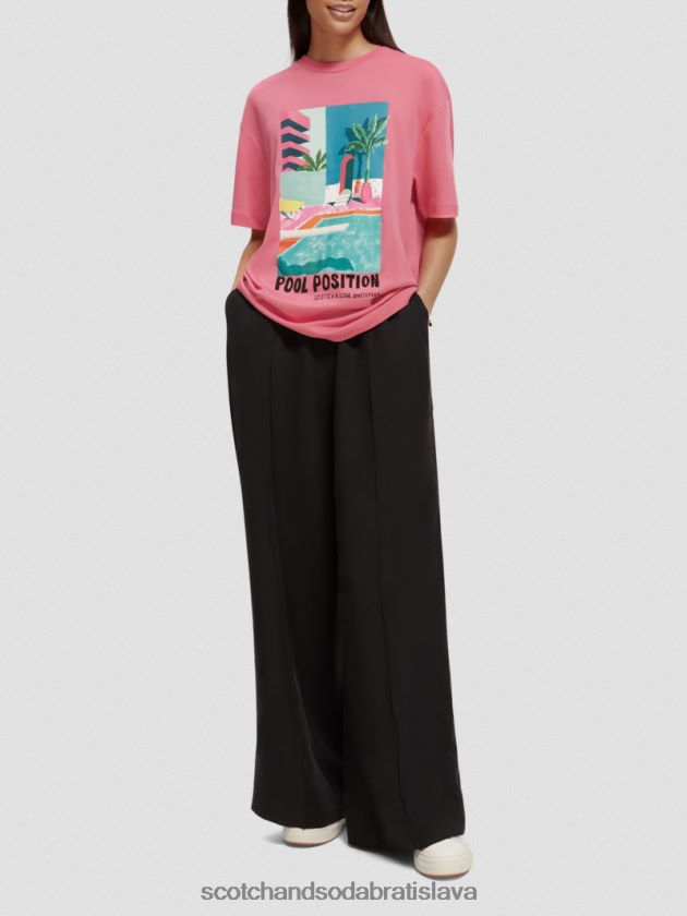 ženy oblečenie ružový punč Scotch & Soda umelecké tričko voľného strihu 4ZV00D94