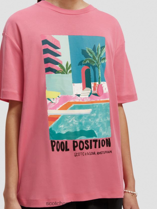 ženy oblečenie ružový punč Scotch & Soda umelecké tričko voľného strihu 4ZV00D94
