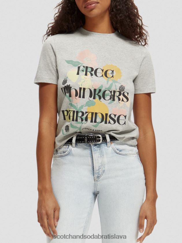 ženy oblečenie sivá melanž Scotch & Soda Umelecké tričko uvoľneného strihu z organickej bavlny 4ZV00D82
