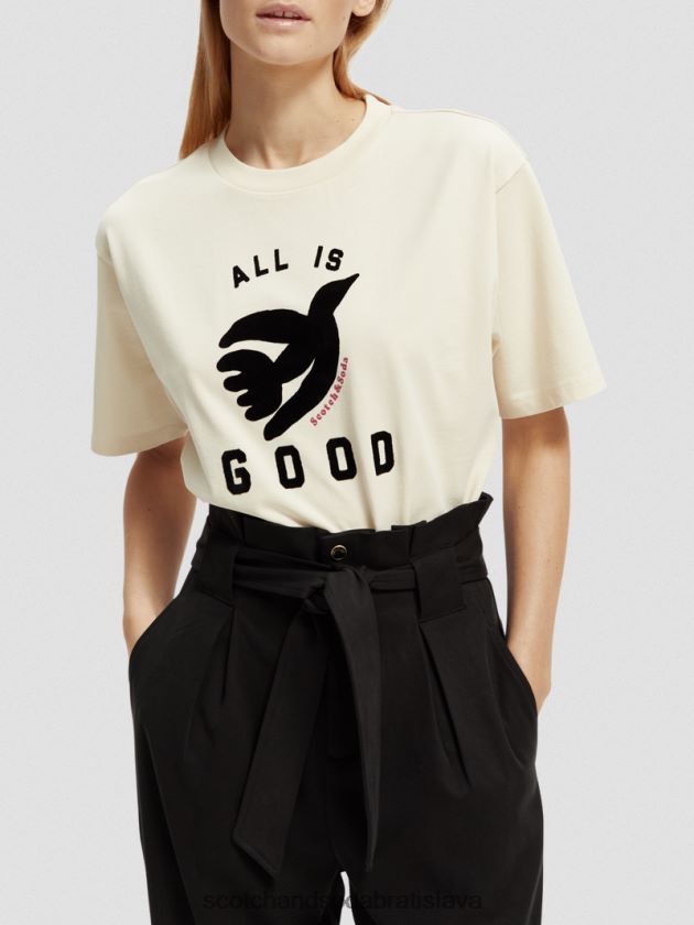 ženy oblečenie vanilková biela Scotch & Soda organické tričko voľného strihu s grafikou 4ZV00D63