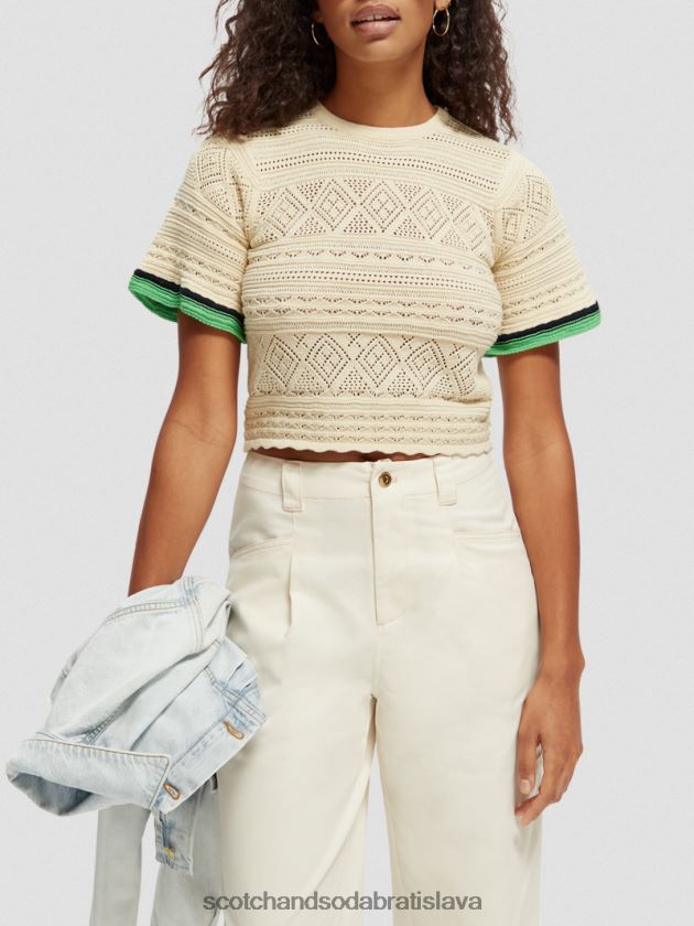 ženy oblečenie vanilková biela Scotch & Soda pletený crop top pointelle 4ZV00D78