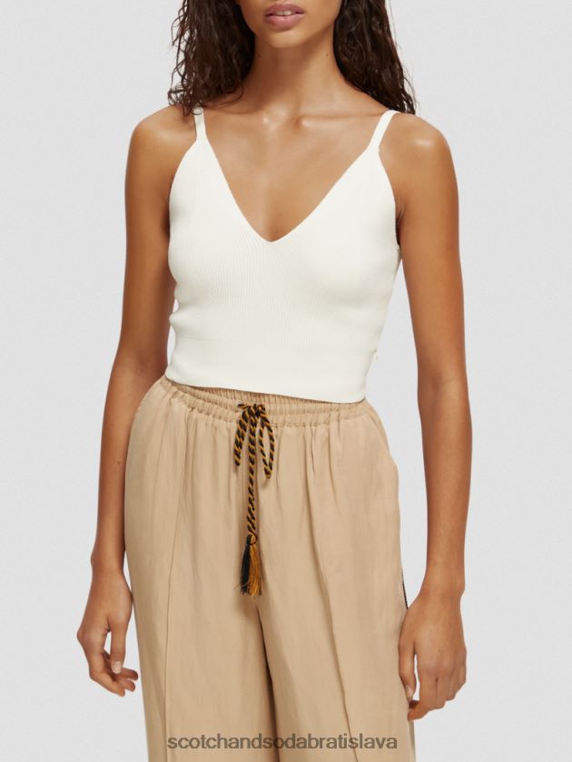 ženy oblečenie vanilková biela Scotch & Soda pletený crop top s výstrihom do V 4ZV00D118