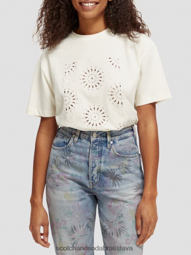 ženy oblečenie vanilková biela Scotch & Soda vyšívané tričko voľného strihu 4ZV00D90