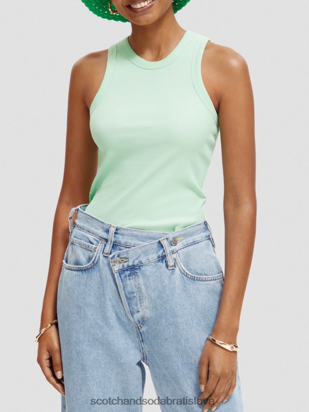 ženy oblečenie zelený popol Scotch & Soda tielko racerback z rebrovaného úpletu 4ZV00D111