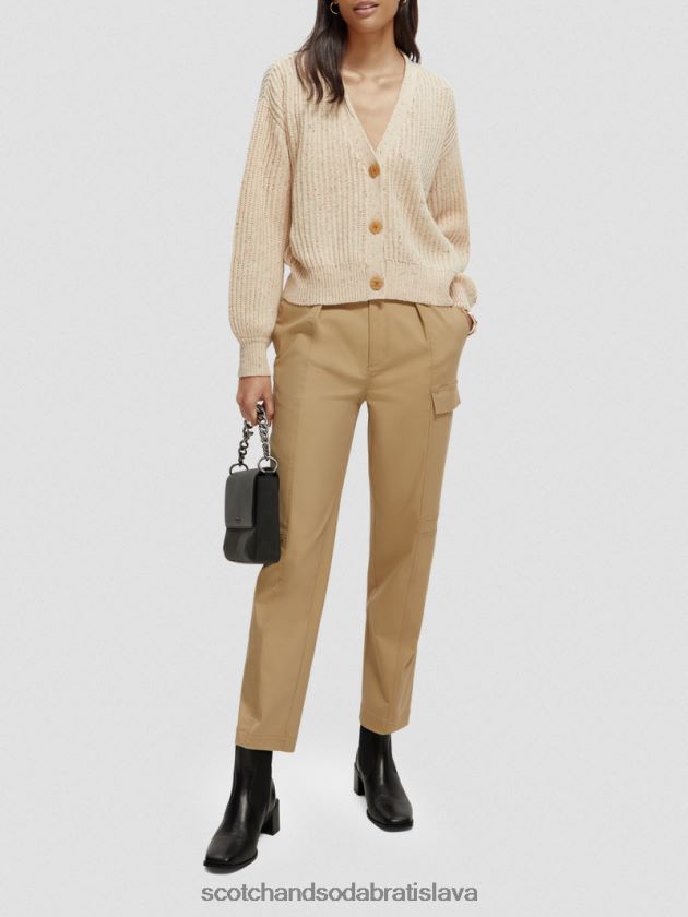 ženy oblečenie biely piesok Scotch & Soda Rebrovaný kardigán s výstrihom do V 4ZV00D128