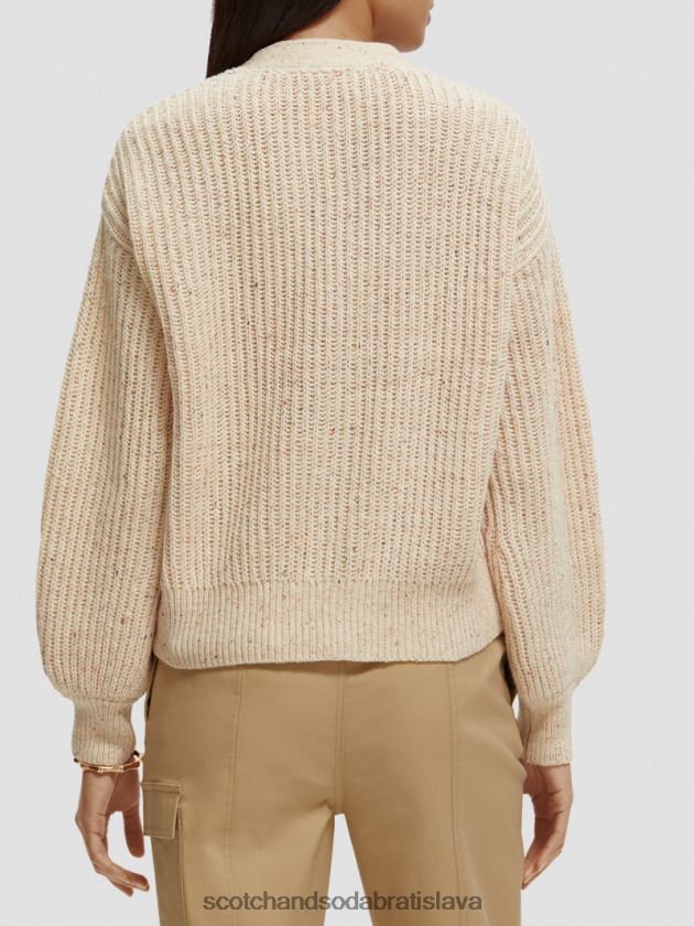 ženy oblečenie biely piesok Scotch & Soda Rebrovaný kardigán s výstrihom do V 4ZV00D128