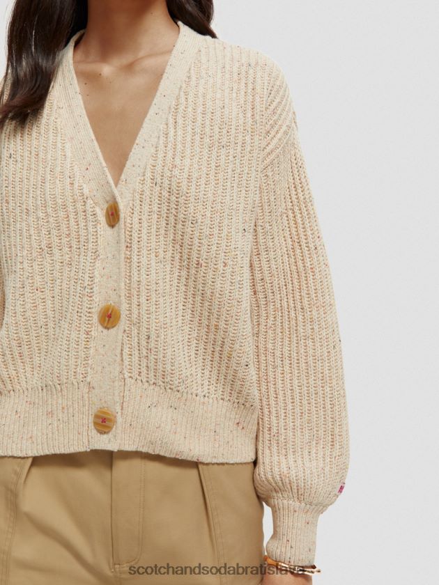 ženy oblečenie biely piesok Scotch & Soda Rebrovaný kardigán s výstrihom do V 4ZV00D128