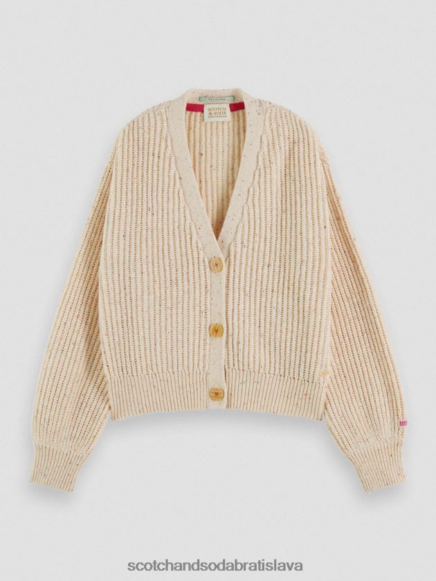 ženy oblečenie biely piesok Scotch & Soda Rebrovaný kardigán s výstrihom do V 4ZV00D128