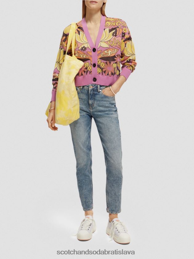 ženy oblečenie orchidea ružová Scotch & Soda Žakárový kardigan s véčkovým výstrihom 4ZV00D129