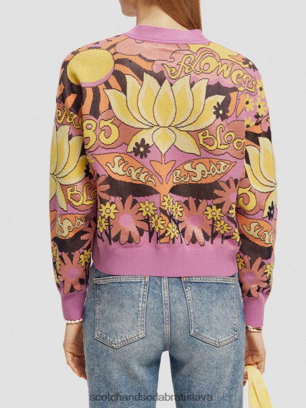 ženy oblečenie orchidea ružová Scotch & Soda Žakárový kardigan s véčkovým výstrihom 4ZV00D129